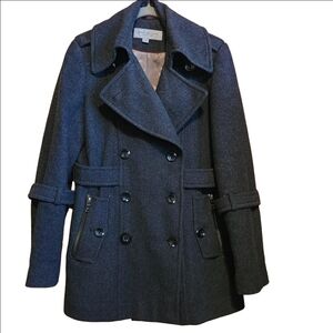 MARC NY DOUBLE BREASTED DARK GRAY WOOL COAT UNIQUE DETAILS GALORE SIZE 6 EUC